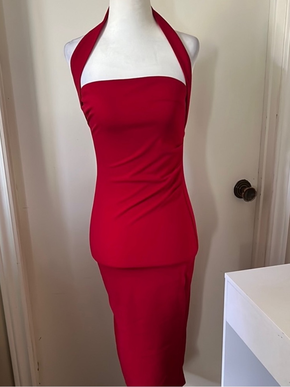 SHEIN • Women’s XS •  Elegant Halter Midi Dress • Red